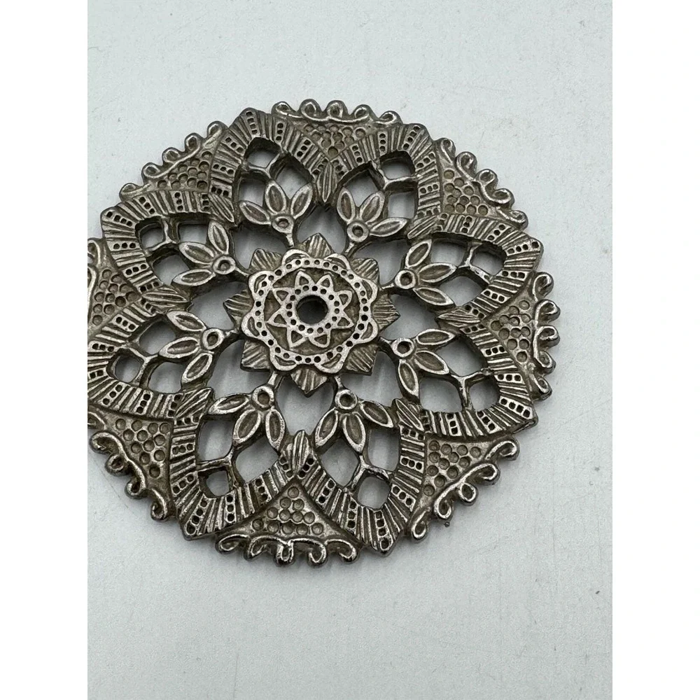 Silver Plate Round Pierced Trivet Hot Plate Decorative Tabletop Serving Stand